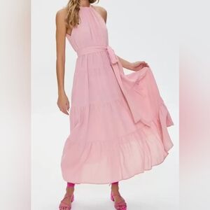 Forever 21, A-Line Small Sleeves Dress, Pastel Pink, with Long Sash Tie